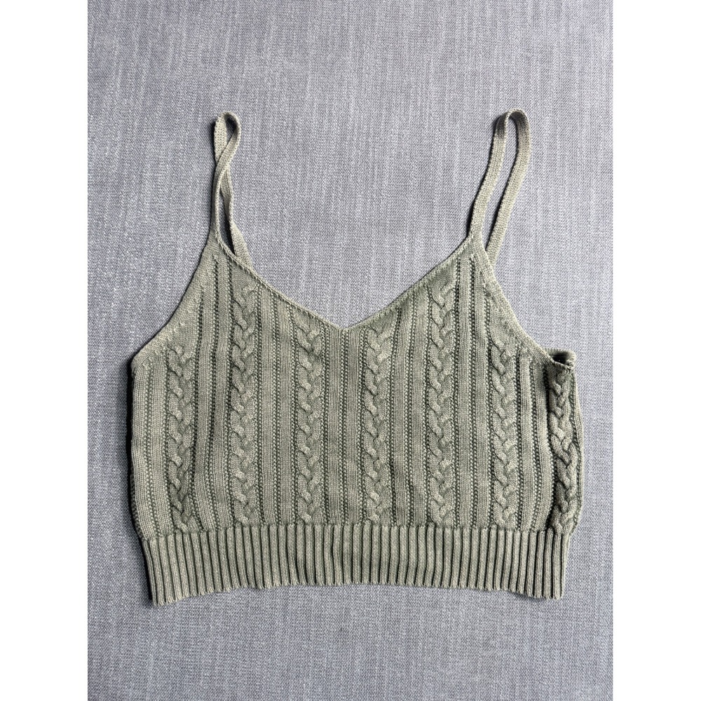 American Eagle Women Sage Green Cable Knit Sweater Cami Tank Top XL - Picture 1 of 3